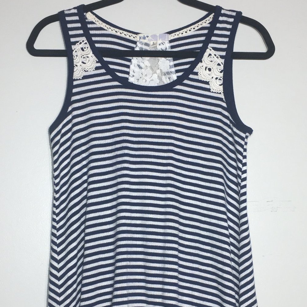 SALE 3/$15 Jolt Blue Striped Lacy Tie Back Tank Top Size S
